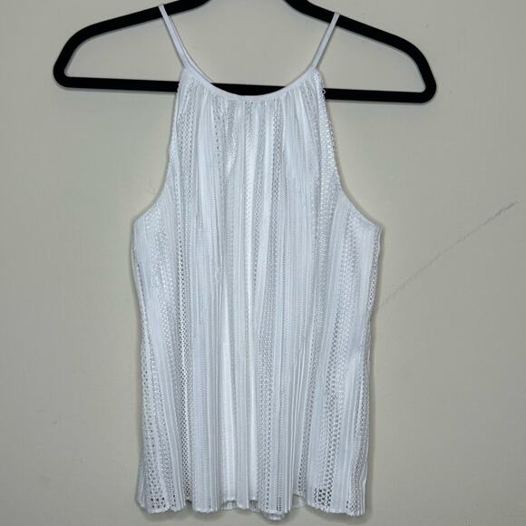 Theory Pleated Mod Lace Halter Cami Top White Tank Sleeveless Shirt NWT Size P - Picture 3 of 7